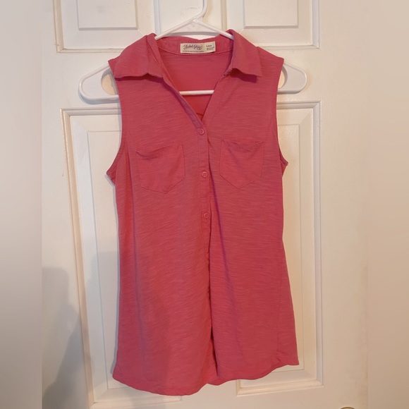 Pink collared button down tank top - Picture 1 of 3